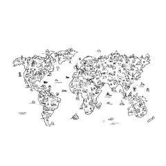 World Map with Cartoon Illustrations and Icons
