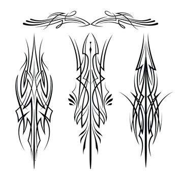 Old school pinstripe art illustration set with classic vintage custom lines and decorative striping elements for hot rod, motorcycle and car graphics, retro automotive branding and traditional design