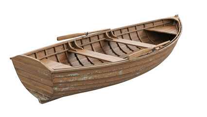 Weathered wooden rowboat with oars