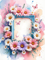 frame with flowers and butterflies