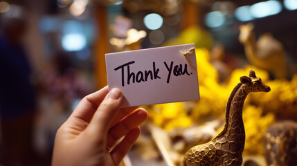 Thank you text sign visualization note gratitude held display adorable animals holding message demonstrates appreciation recognition thankful gesture representation