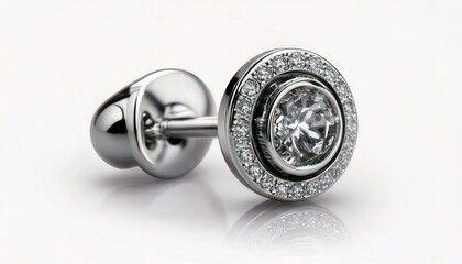 Obraz premium Elegant Silver Cufflink with Sparkling Diamonds - A Luxurious Accessory for Formal Wear.