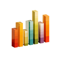 Colorful bar chart graph data visualization isolated on transparent background
