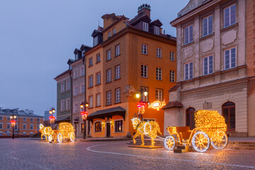 Christmas decorations in Old Town Warsaw Poland