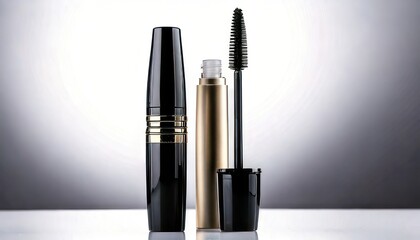 Obraz premium Elegant Mascara Collection - Black and Gold Tubes for Enhanced Eye Beauty.