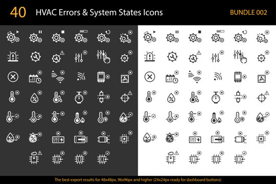 Smart Heating & HVAC System Status Icons &ndash; IoT Monitoring, Errors, Maintenance, Sensors & Firmware, SVG Vector Set