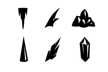 Obraz premium Sharp Natural Icons. Solid vector icons of sharp natural forms: icicle, thorn, jagged rock, spike, splinter, crystal point No text