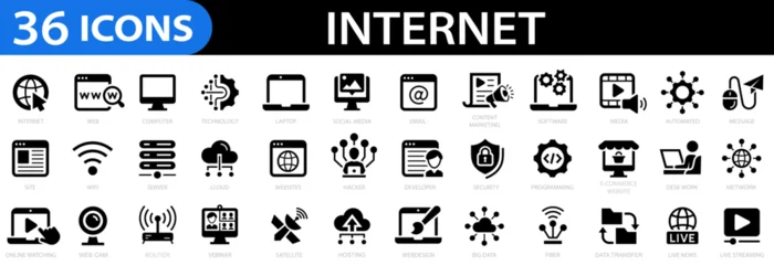 Fotobehang Sportwinkel Internet 36 icon set. Web, online, computer, network, website, server, web design, software, message, technology and more. Editable stroke. Vector illustration.  © vectorsanta