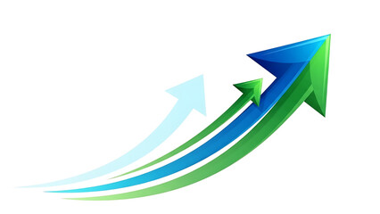 A vector graphic illustration of three colorful arrows pointing upwards in a curved motion