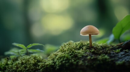 small fungus that grows on the mossy forest floor generative ai
