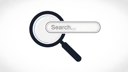 A vector graphic illustration of a magnifying glass with a search bar