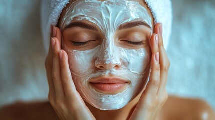 face of a woman applying a face mask generative ai