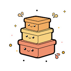 Halftone pop art dot style cute stacked boxes with happy faces for delivery or gift concept, vector illustration