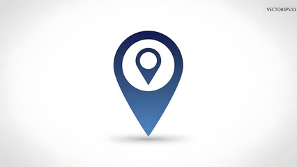 A blue and white vector graphic of a location pin icon on a plain background
