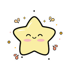 Halftone pop art dot design yellow smiling star character with sparkles and happiness, vector illustration