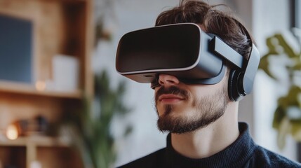 young businessman using a virtual reality headset at a meeting generative ai