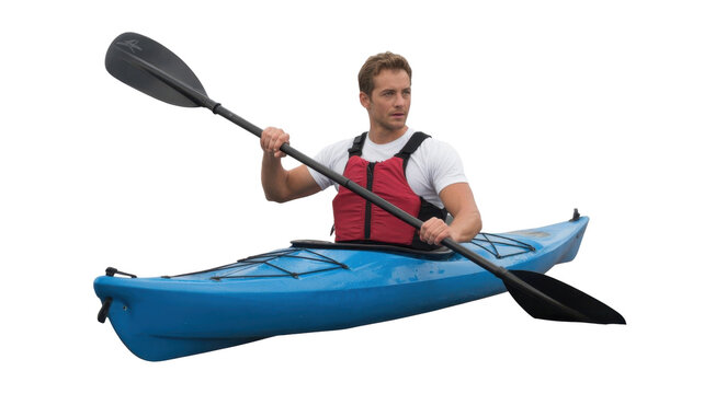 Man Kayaking, Paddling on Water
