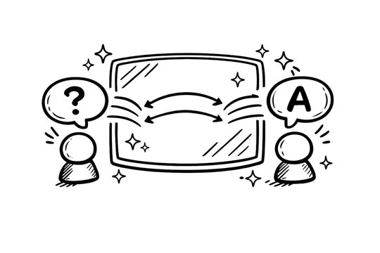 Interview Reflection Icon. Doodle-style vector icon of an interview alignment concept, questions and answers echoing in a