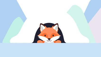 Cute Fox Peeking Out From Its Den In A Snowy Landscape Vector Illustration