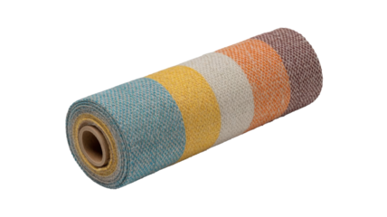 Rolled striped woven rug