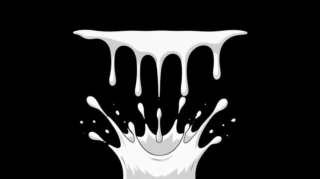 Set of white cartoon liquid splashes and paint drips animating on a black background, perfect for 2D motion graphics and flash FX transitions