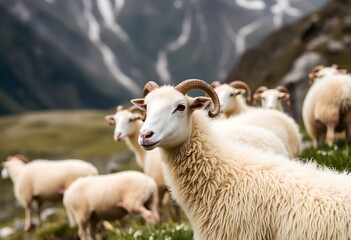 Naklejka premium A view of some Sheep in the mountains