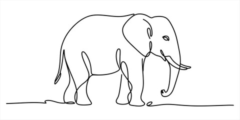 Obraz premium Continuous line art illustration of an elephant, created with a single continuous stroke. Vector, illustration