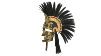 Ornate ancient warrior helmet with feathers