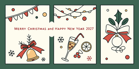 Merry Christmas & Happy New Year 2023 &ndash; Bell, Berries, and Ornament in a Festive Holiday Card