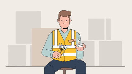 Craftsman's Plight Worker Injury Illustration Showing First Aid And Workplace Safety
