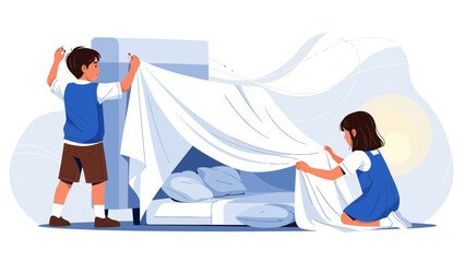 Creating A Cozy Den Children Building Fort Together Indoor Fun At Home