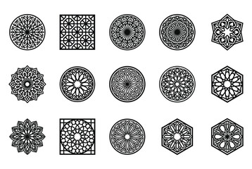 Vector geometric symbols collection with abstract shapes, minimal line icons and modern design elements for branding, logos, patterns, posters, user interface and contemporary graphic design