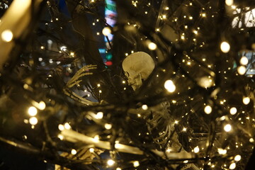skeleton in christmas tree decorations