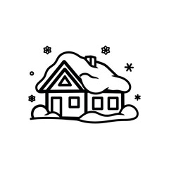 Fototapeta premium Snowflakes fall gently on a cozy house with a snow-covered roof.