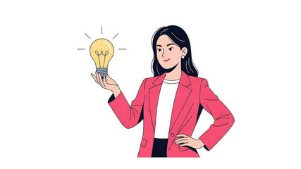 Businesswoman holding glowing lightbulb idea innovation creativity