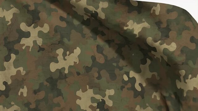 Distressed Camouflage Fabric - This video features a realistic camouflage pattern fabric with a slightly distressed texture.