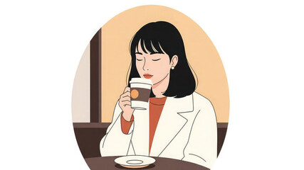 Woman enjoying a warm beverage in a cozy setting with a cup