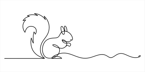 Minimalist single line drawing of a cute squirrel Vector, illustration © Creative_Oneline