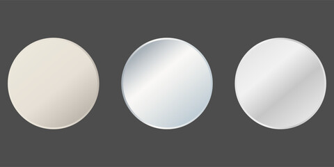 Stylish round mirror in gold, chrome and black frame. A set of mirrors.