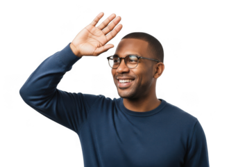 Man waving hello isolated on transparent background