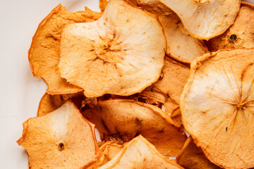 Apple chips dried apple sweet slices natural healthy food main course ingredient appetizer fresh tasty table setting gourmet food background rustic food top view copy space keto and paleo diet 