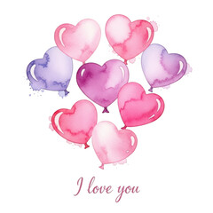 Colorful heart balloons isolated on transparent background