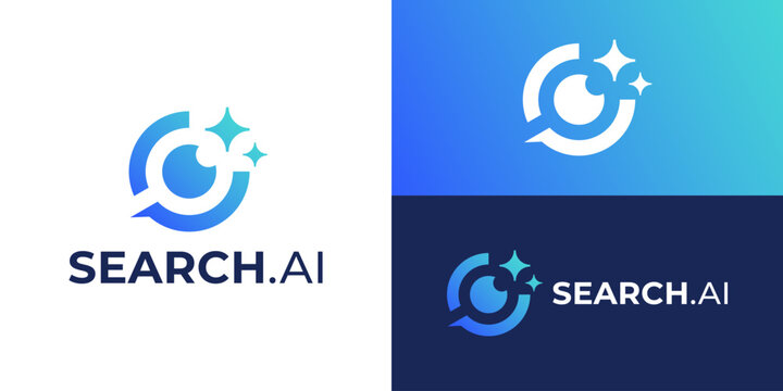 Creative simple search.ai logo template. Modern technology magnifying glass with star symbol logo design vector illustration.