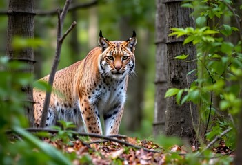 Obraz premium A view of a Lynx in the woods