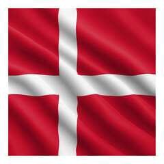 Denmark National Flag Waving Isolated on White Background, Realistic Red and White Fabric Symbolizing Scandinavian Identity, Patriotism and European Nation