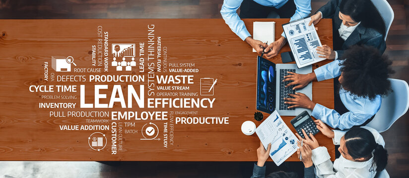 Panorama top view multiracial analyst team use BI dashboard display on laptop screen, analyzing financial data for strategic decision. Fintech analyzes marketing indicators. Concord Amity - Powered by Adobe