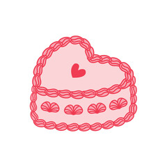 Vintage hand-drawn heart-shaped cake. A flirty cake for weddings, anniversaries, and Valentine's Day. A sweet dessert with an outline drawing. A flirty romantic vector illustration for a poster or inv