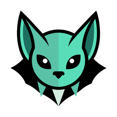 Title: A stylized cartoon bat with a cute face hanging upside down from a branch with a smiling