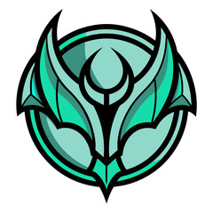 Title: A stylized green and black abstract geometric flower with symmetrical petals and a central