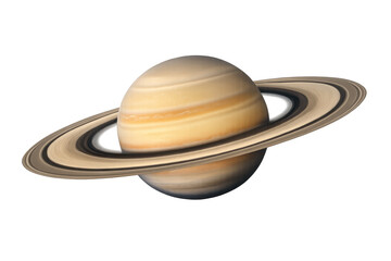 Saturn, the sixth planet, showing its distinctive rings. A gas giant, a celestial body on a transparent background
